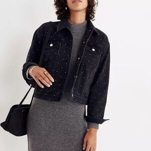 Elegant Black Rhinestones Jean Jacket